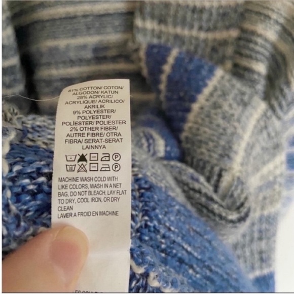 Lucky Brand cardigan blue and white striped knit sweater open front - Picture 7 of 8